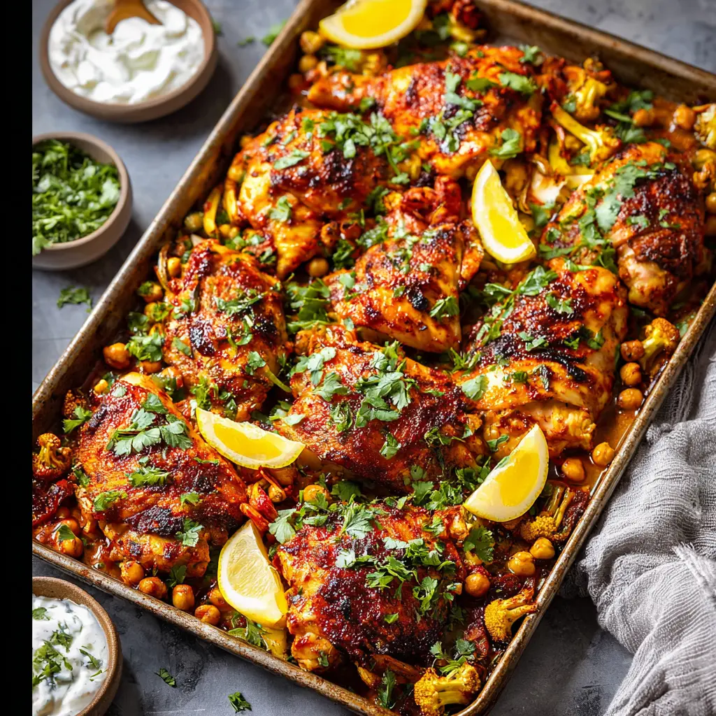 Spicy Harissa Chicken Sheet Pan Your New Favorite Satisfying Dinner 1 Spicy Harissa Chicken Sheet Pan recipe, served and ready to eat, easy homemade dish