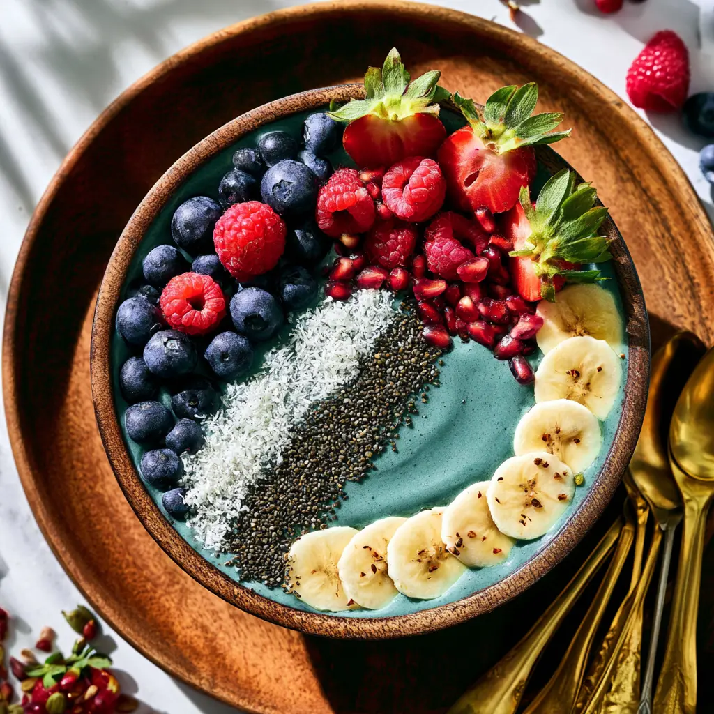 Anti-Inflammatory Spirulina Smoothie Bowl Vibrant and Fresh Way to Love Real Mornings 1 Spirulina Smoothie Bowl recipe, served and ready to eat, easy homemade dish