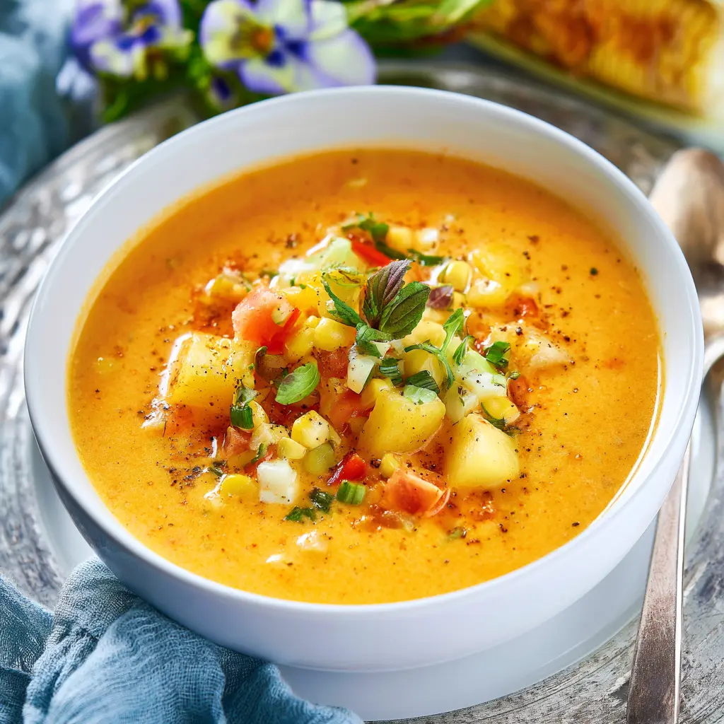 Anti-Inflammatory Summer Corn Gazpacho Vibrant Fresh Recipe Your Family Will Love 1 Summer Corn Gazpacho recipe, served and ready to eat, easy homemade dish