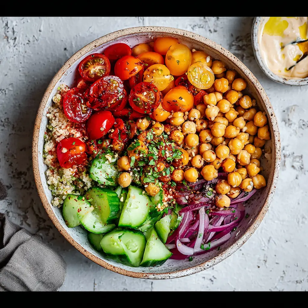 Tomato Cucumber Chickpea Buddha Bowl Vibrant Fresh Way to Make Real Meals 1 Tomato Cucumber Chickpea Buddha Bowl recipe, served and ready to eat, easy homemade dish
