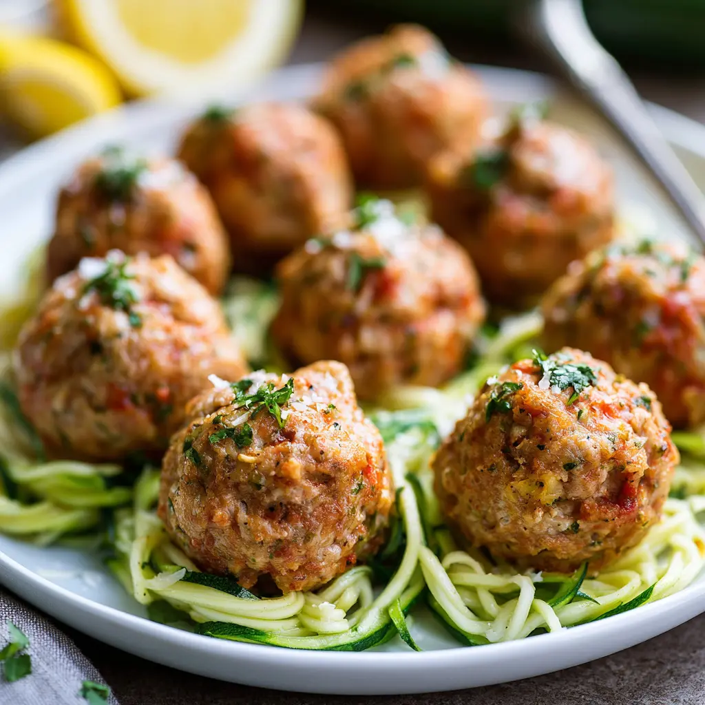Turkey Meatballs Zucchini recipe, served and ready to eat, easy homemade dish