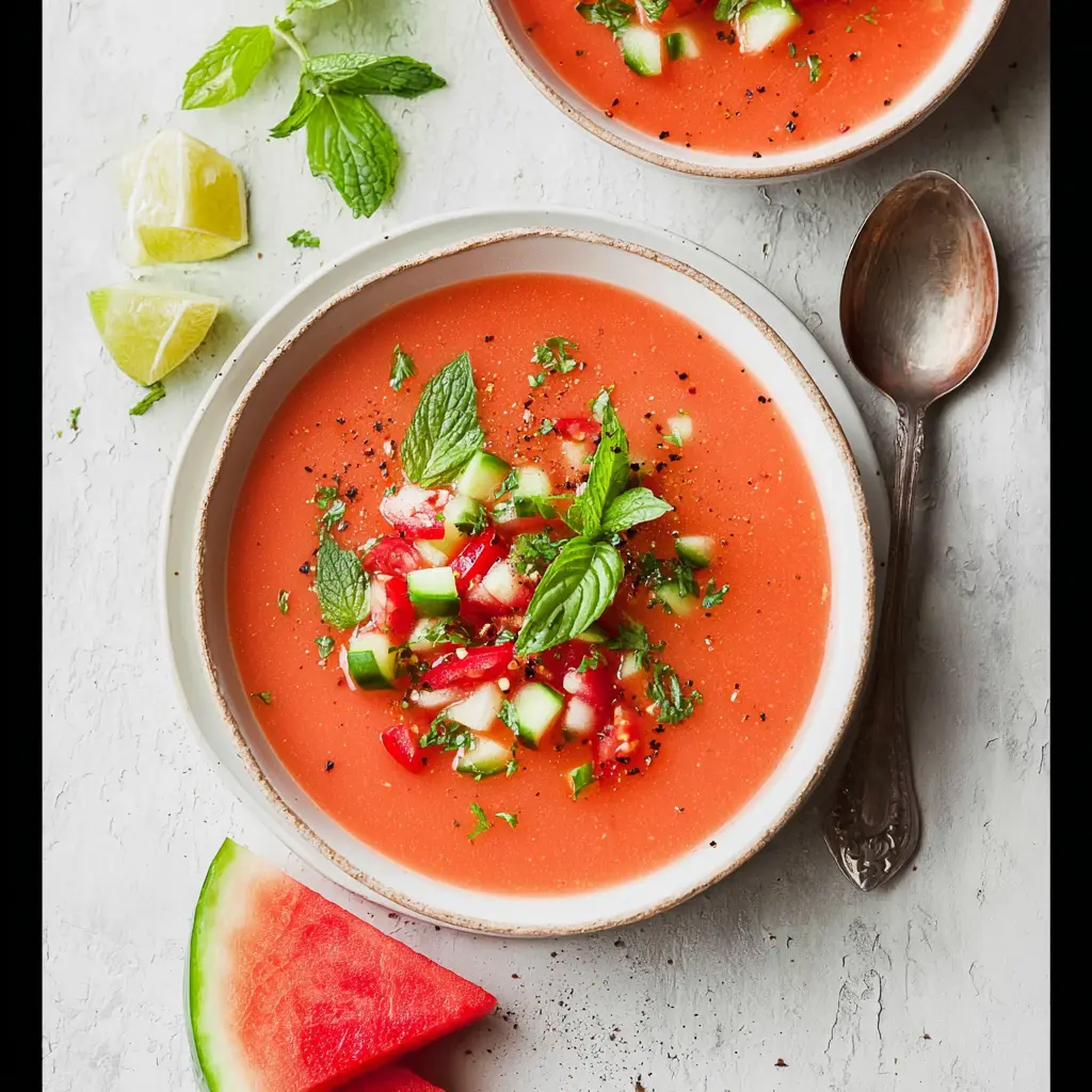 Watermelon Gazpacho Vitamin C Soup Vibrant Fresh Way to Make Your New Favorite 1 Watermelon Gazpacho Vitamin C Soup recipe, served and ready to eat, easy homemade dish