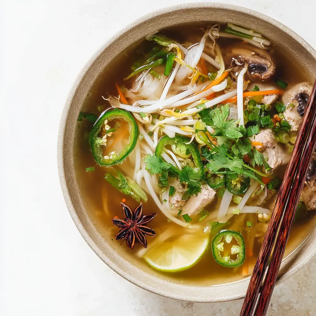 Winter Immunity Pho Bone Broth recipe, served and ready to eat, easy homemade dish