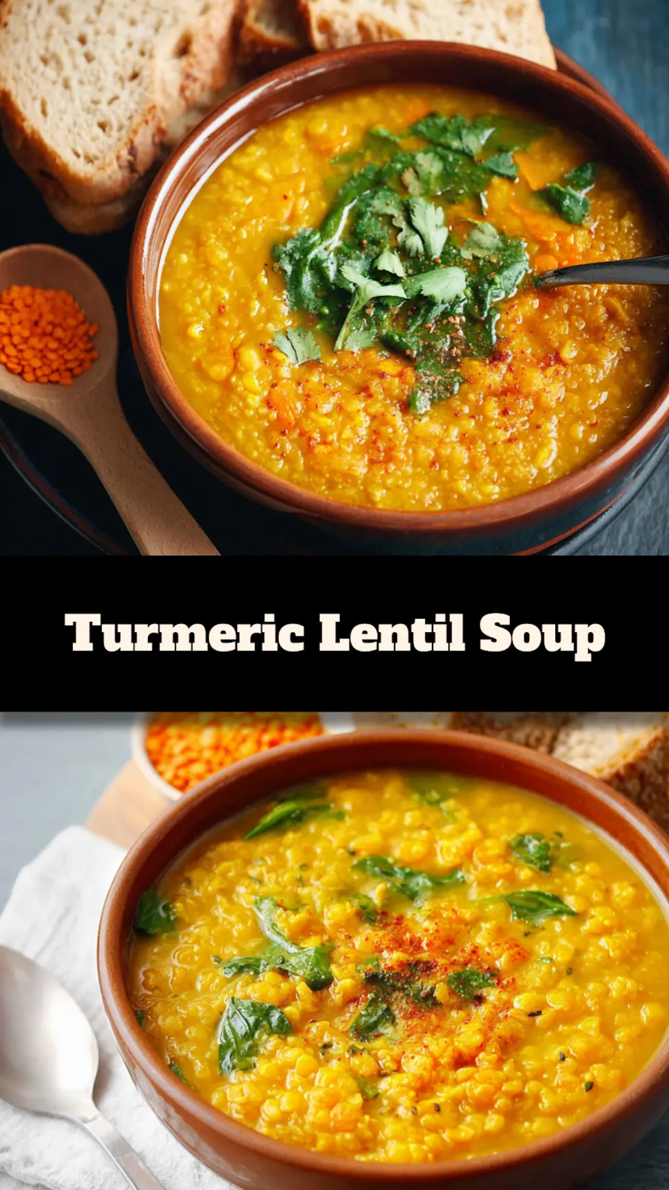 Anti-Inflammatory Lentil Soup with Turmeric  easy homemade recipe, served and ready to eat