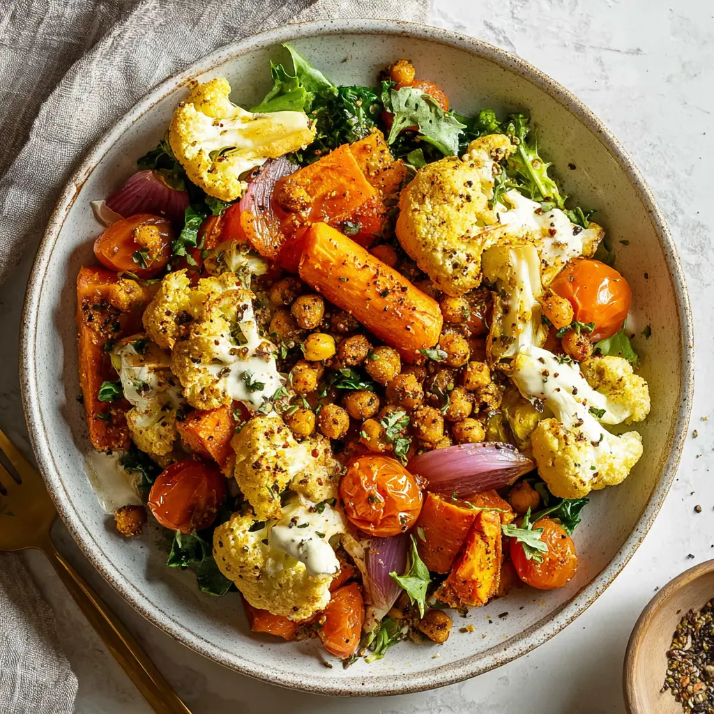 Anti-Inflammatory Roasted Veggie Glow Bowl served and ready to eat