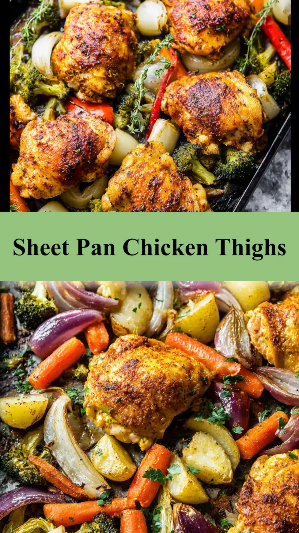 Anti-Inflammatory Sheet Pan Chicken Thighs recipe, served and ready to eat, easy homemade dish