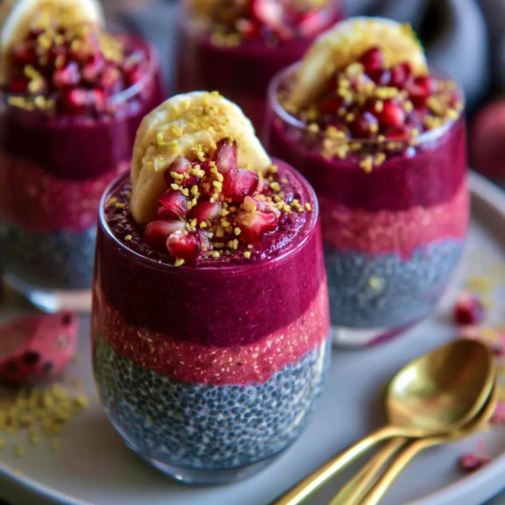 Beet Chia Pudding recipe, served and ready to eat, easy homemade dish