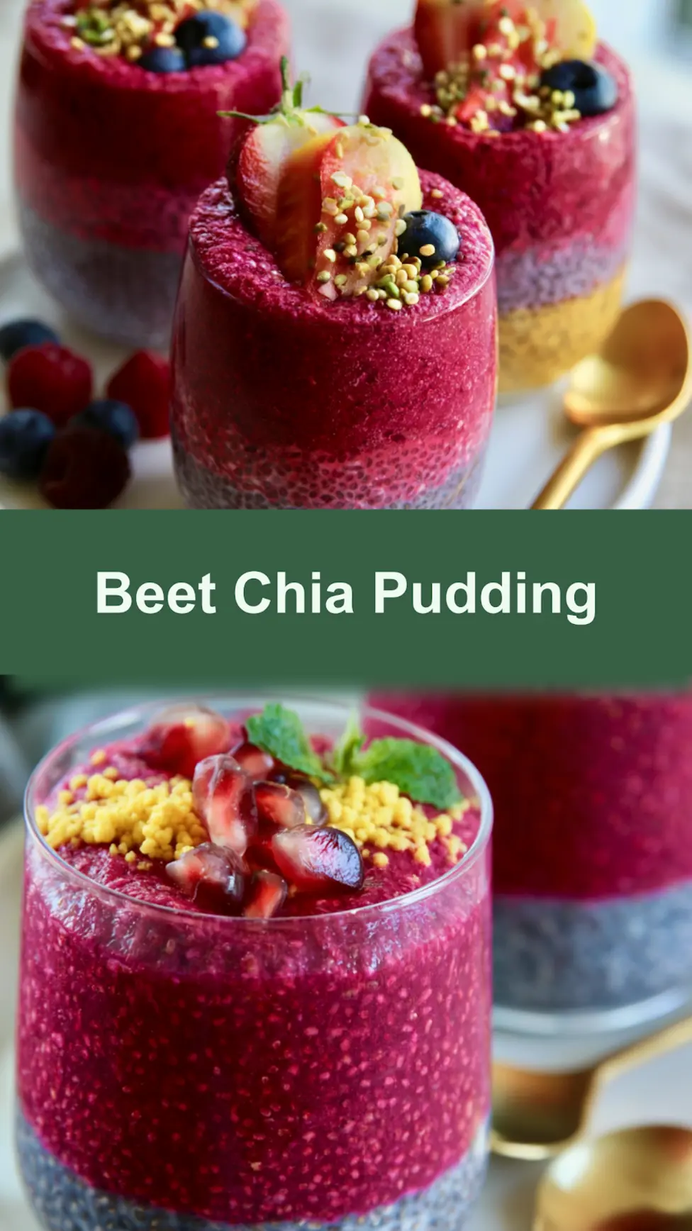 Beet Chia Pudding recipe, served and ready to eat, easy homemade dish