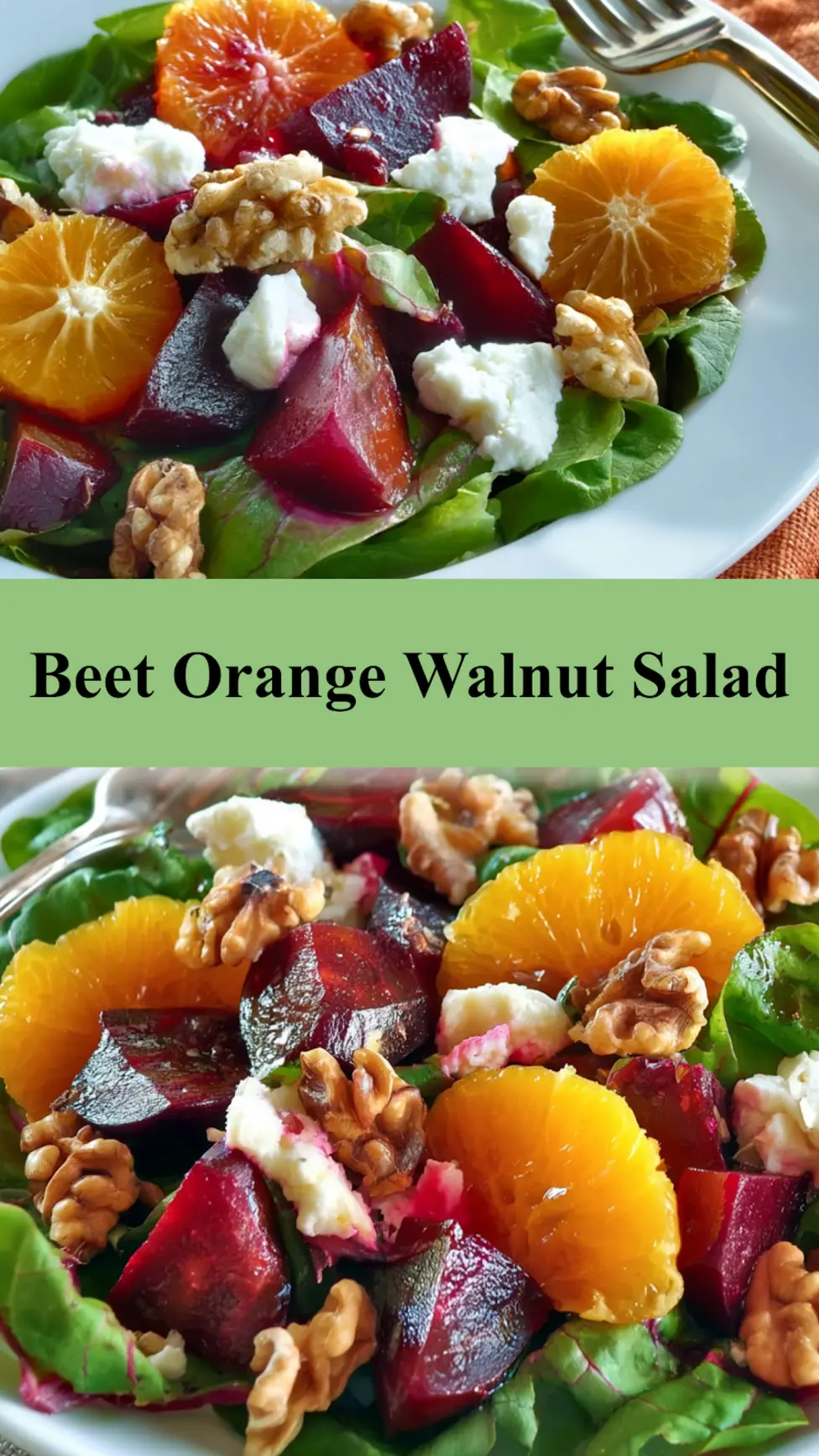 Beet Orange Walnut Salad recipe, served and ready to eat, easy homemade dish_pin