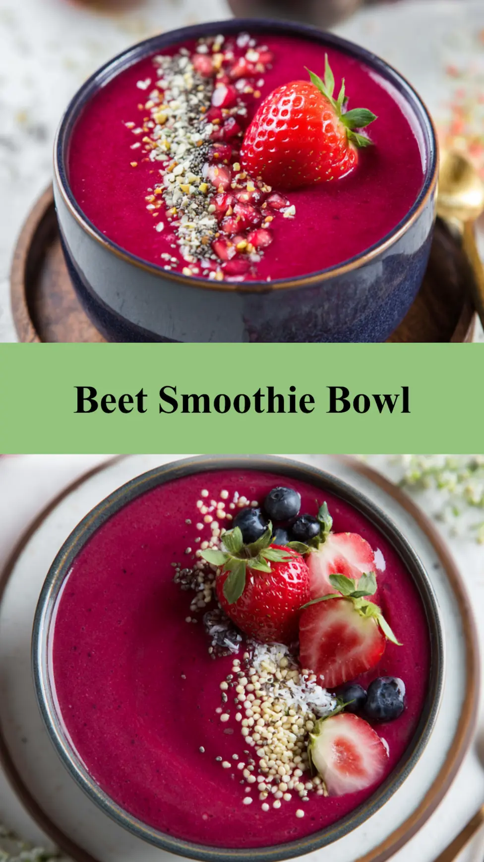 Beet Smoothie Bowl recipe, served and ready to eat, easy homemade dish