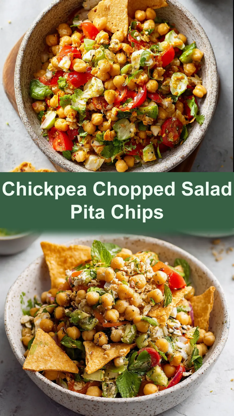 Chickpea chopped salad with pita chips, a quick and easy homemade recipe