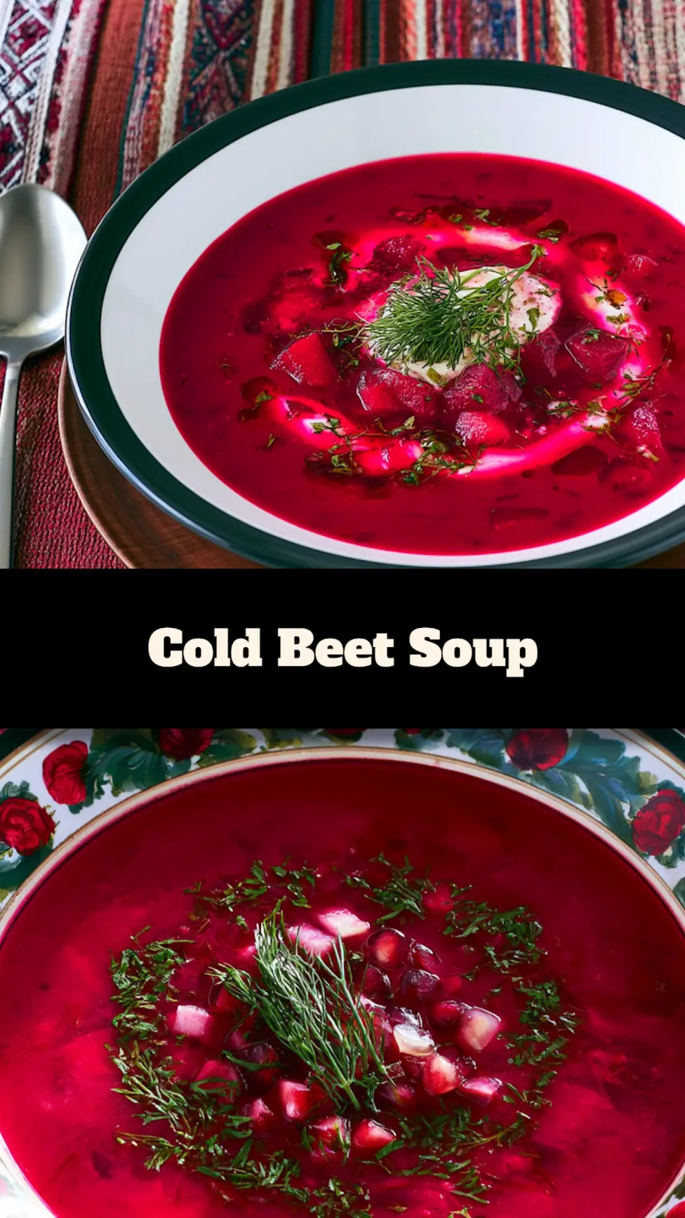 Cold Beet Soup recipe, served and ready to eat, easy homemade dish_pin