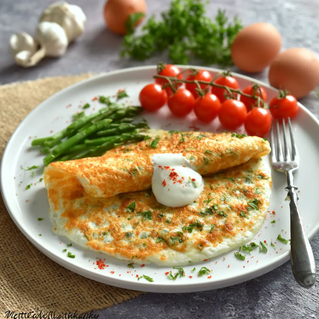 Egg white omelette served on a plate, ready to eat
