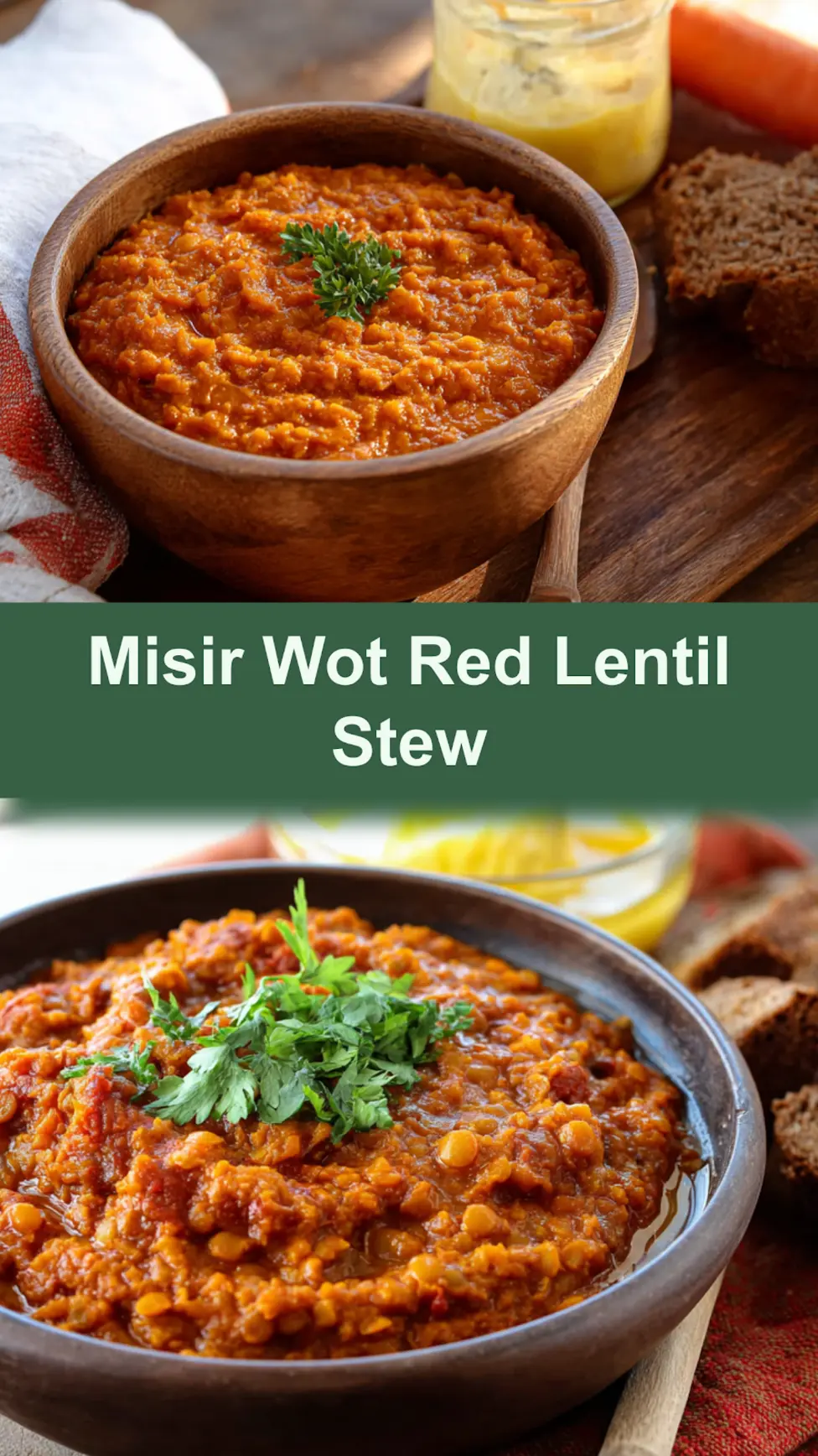 Ethiopian Misir Wot Red Lentil Stew Warm Comforting Recipe You Need Now 3 Ethiopian Misir Wot red lentil stew recipe pin served in a bowl and ready to eat
