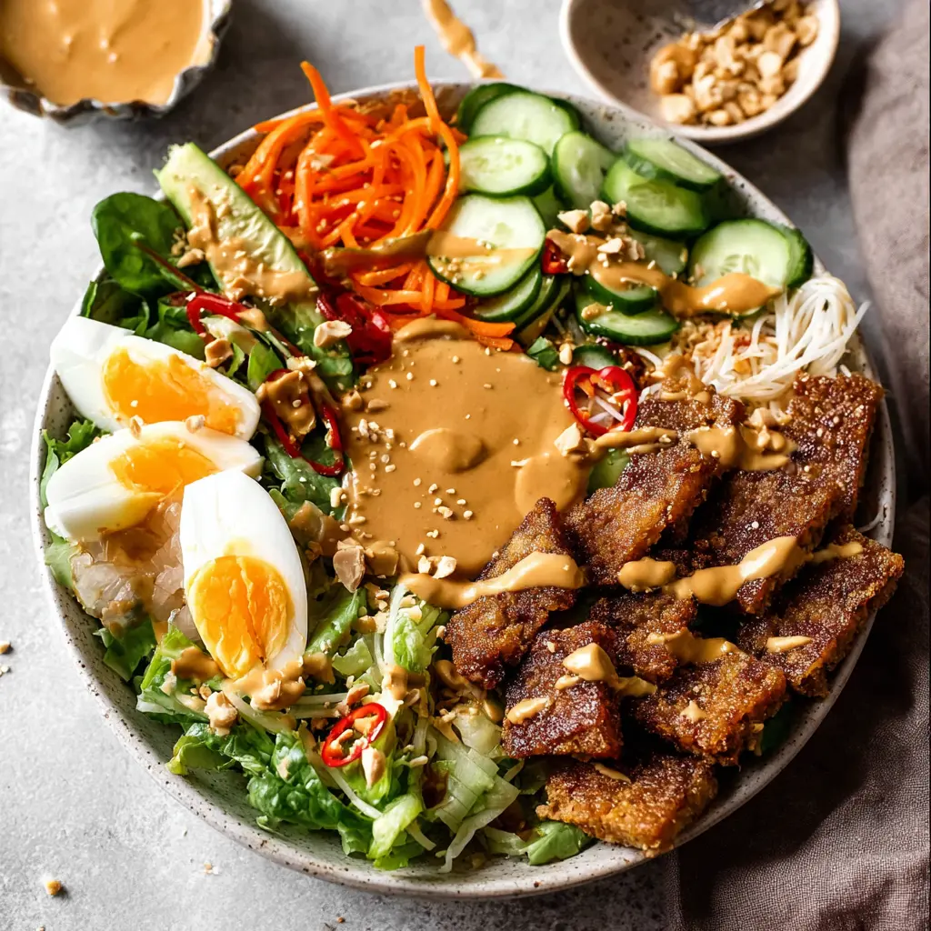 Gado Gado Tempeh Peanut Bowl Vibrant New Way to Make a Real Satisfying Dinner 2 Gado Gado Tempeh Peanut Bowl recipe, served and ready to eat, easy homemade dish