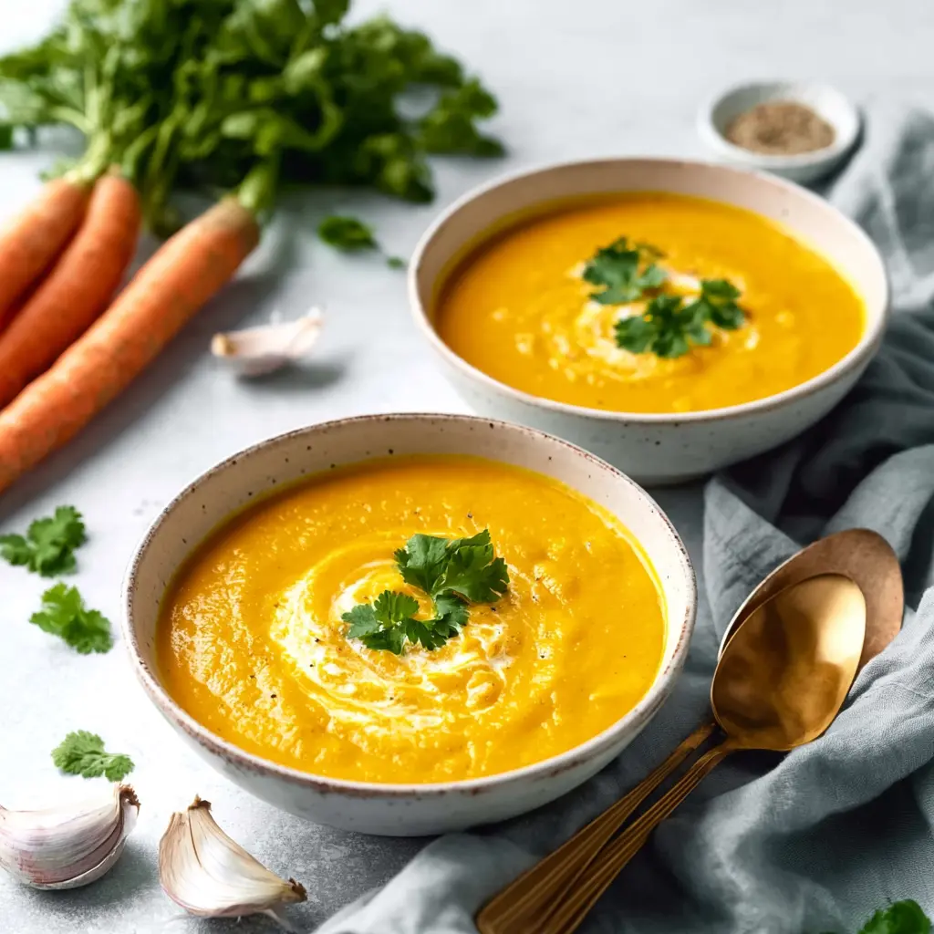 Ginger Carrot Immune Soup recipe, served and ready to eat, easy homemade dish