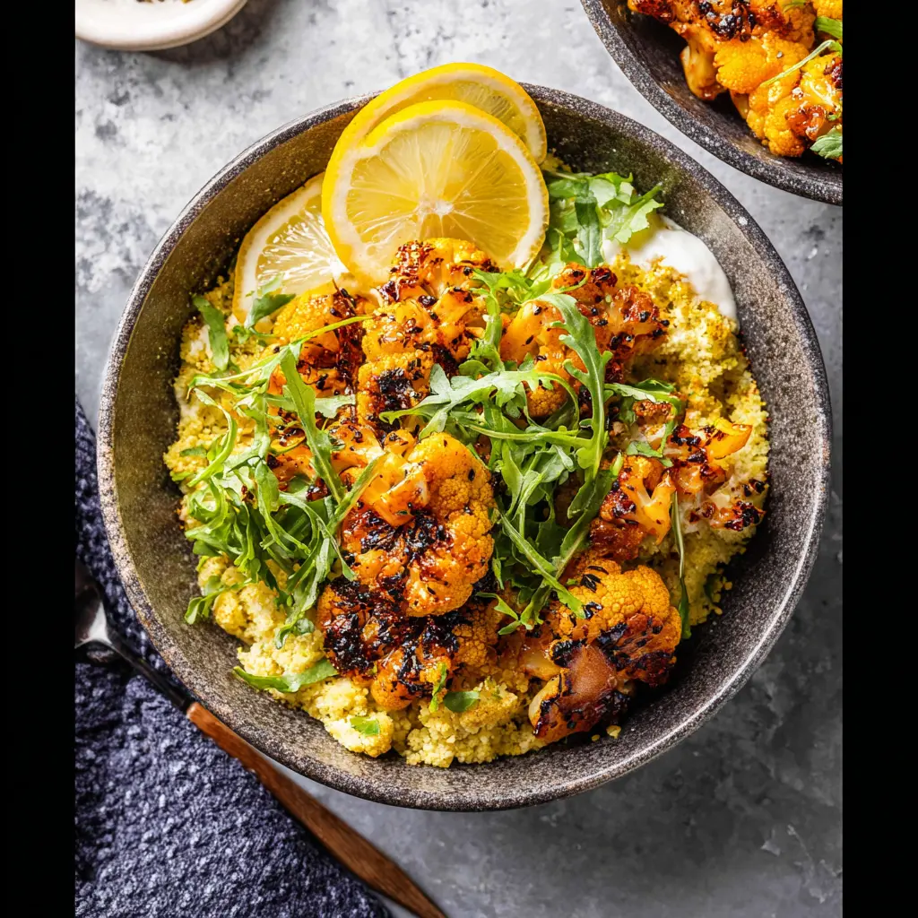 Golden Turmeric Cauliflower Bowl served in a bowl, ready to eat