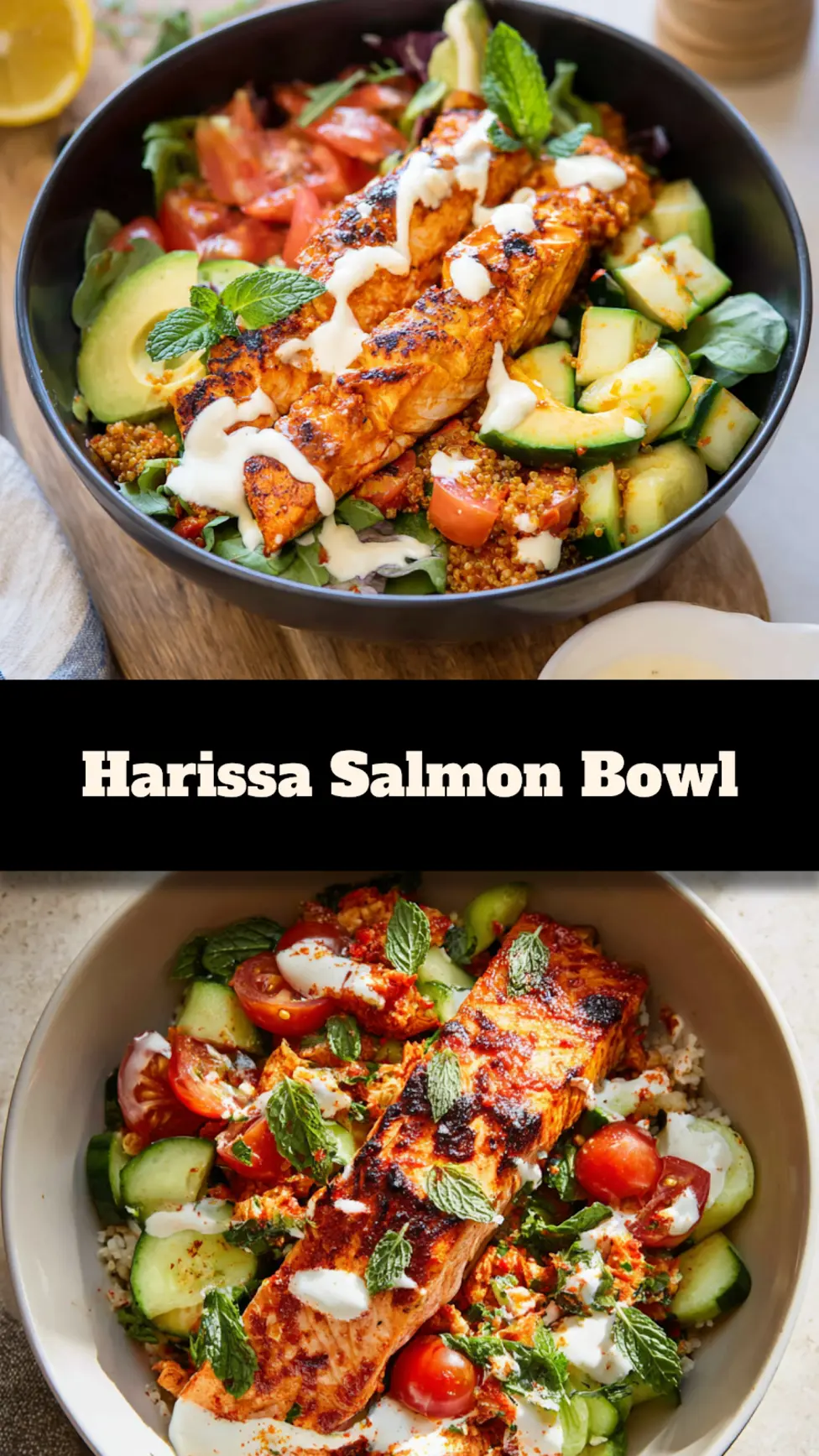 Harissa Salmon Meal Prep Bowl Vibrant and Satisfying Real Way to Make Lunch Better 3 Harissa Salmon Bowl recipe, served and ready to eat, easy homemade dish