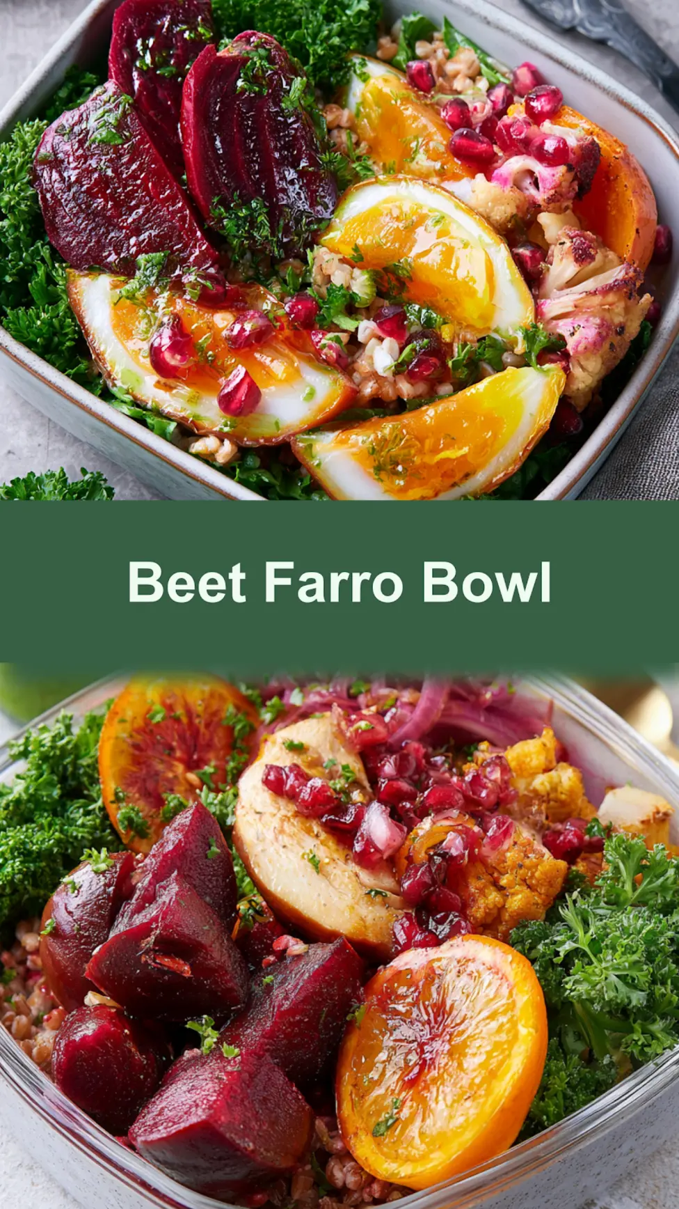 Immune Boosting Beet Farro Bowl recipe shown assembled and ready to eat, perfect for meal prep