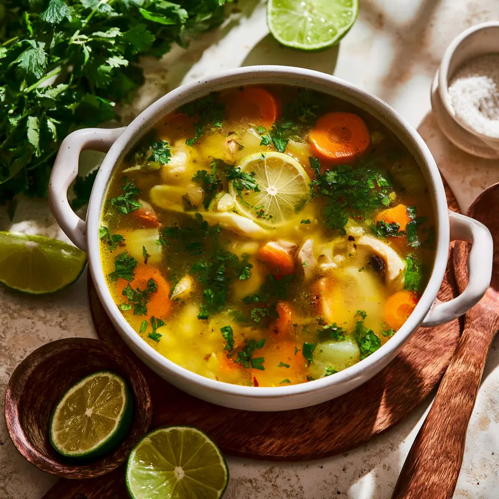 Immune Boosting Caldo de Pollo recipe, served and ready to eat, easy homemade dish