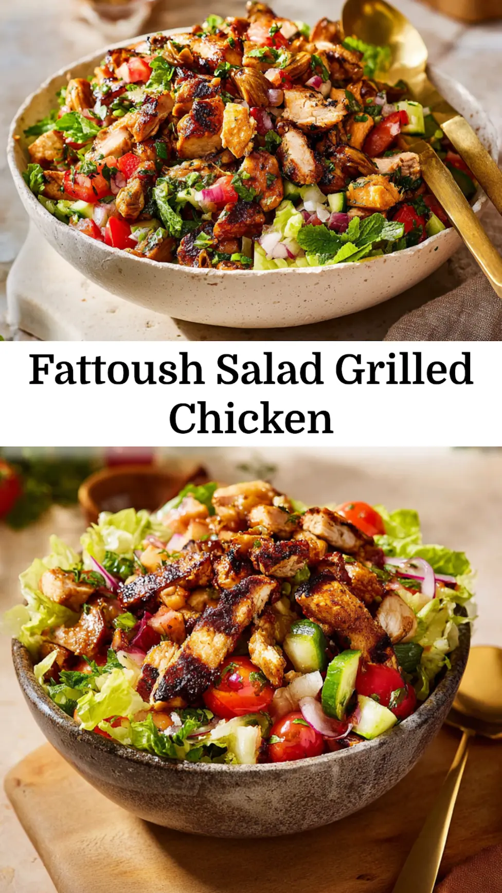 Lebanese Fattoush Salad Grilled Chicken Vibrant Fresh Way Your New Favorite Bowl 3 Lebanese Fattoush Salad with Grilled Chicken easy homemade recipe pin