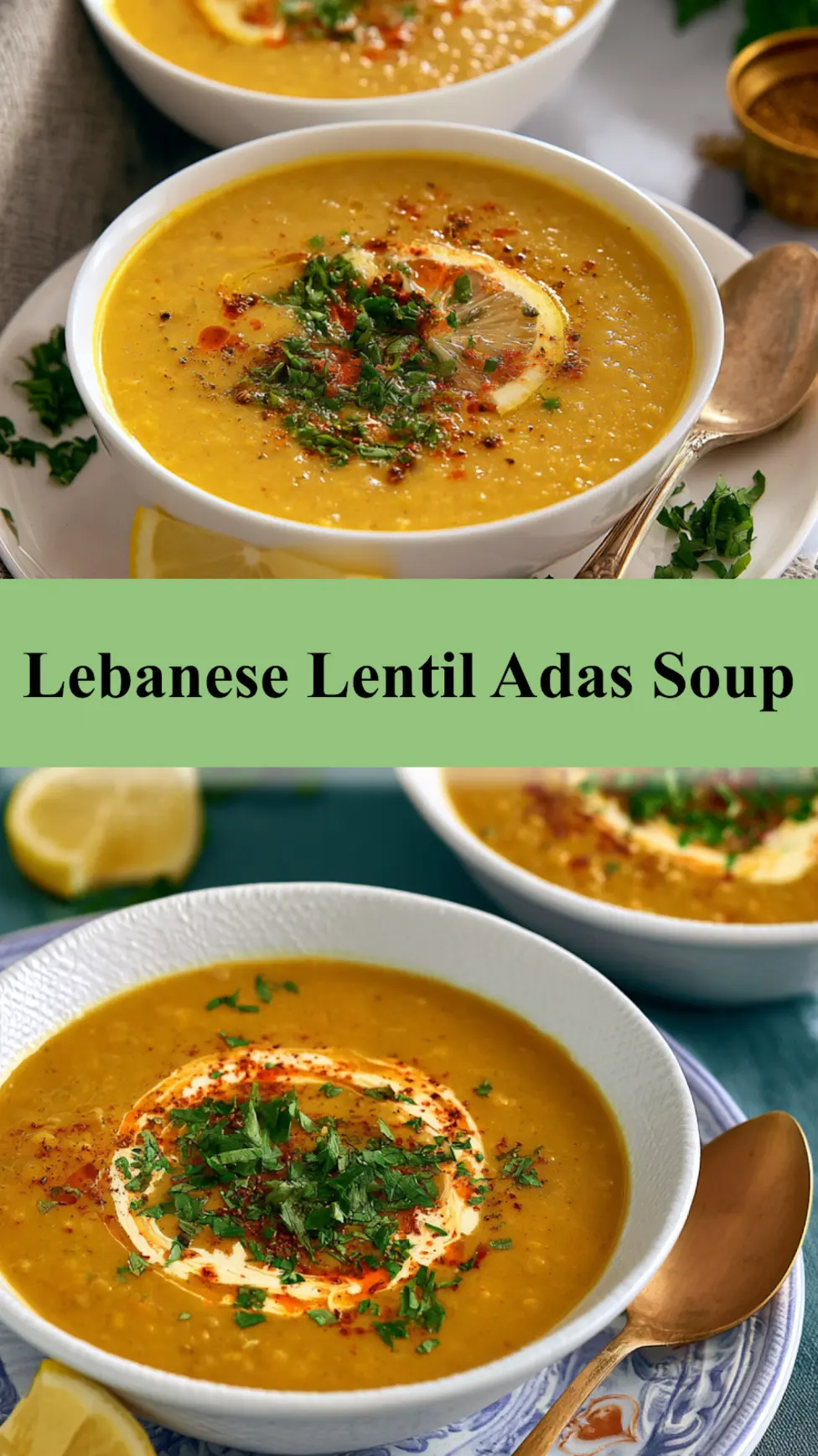 Lebanese Lentil Adas Soup with cumin, served in a bowl  easy homemade recipe