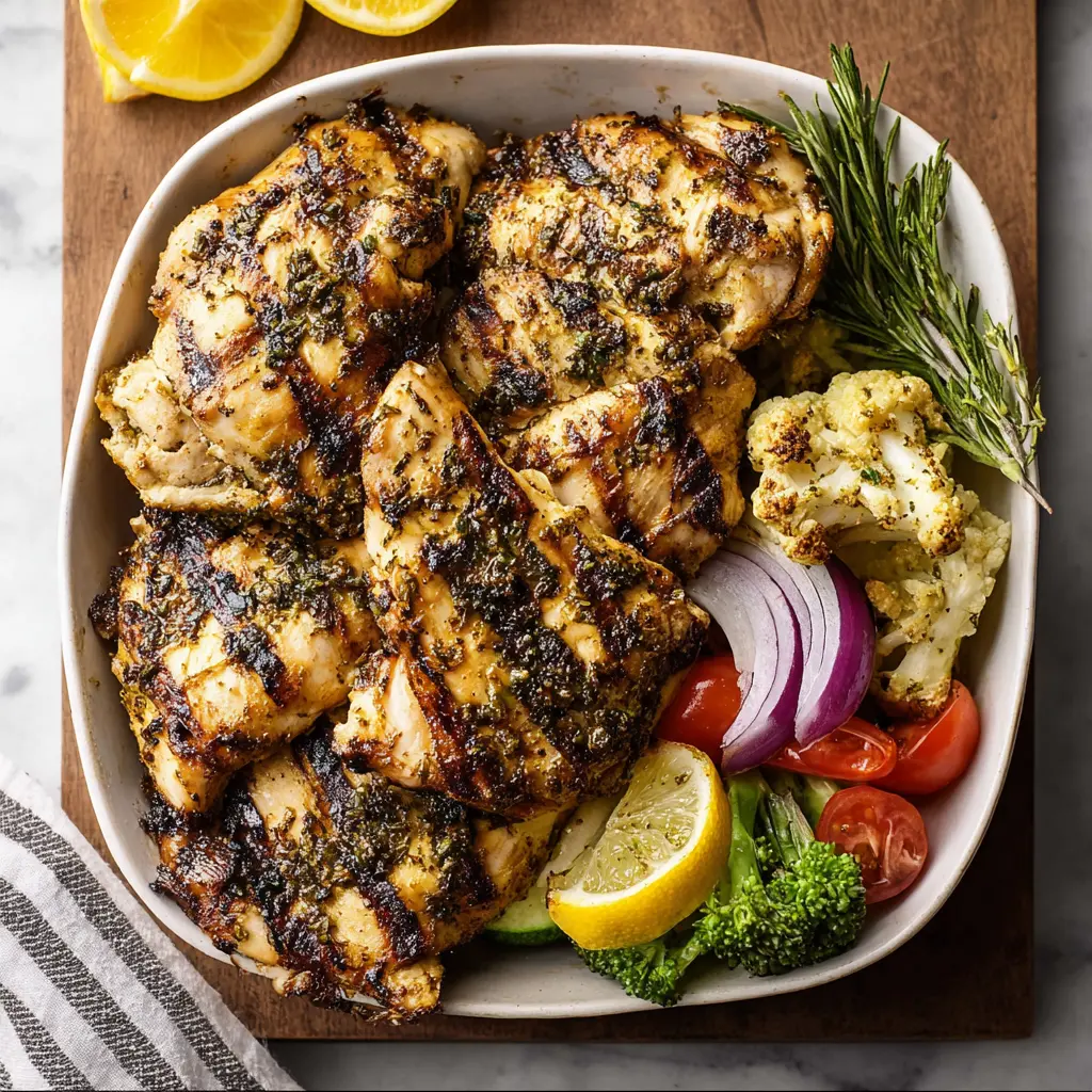 Lemon Herb Grilled Chicken Bowl recipe, served and ready to eat, easy homemade dish