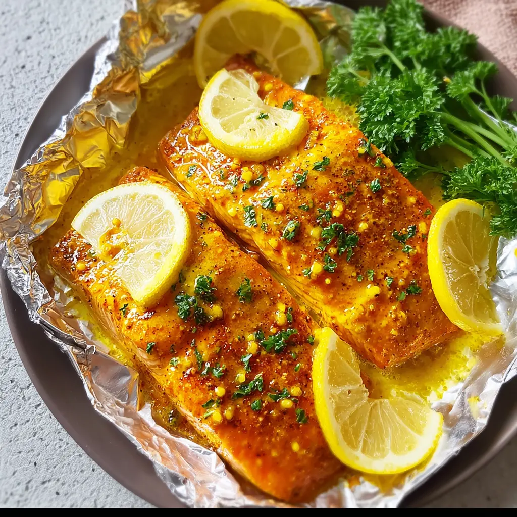 Lemon Turmeric Roasted Salmon Vibrant New Way to Make Dinner Perfect 2 Lemon Turmeric Roasted Salmon served and ready to eat, made in a foil packet and finished with lemon slices