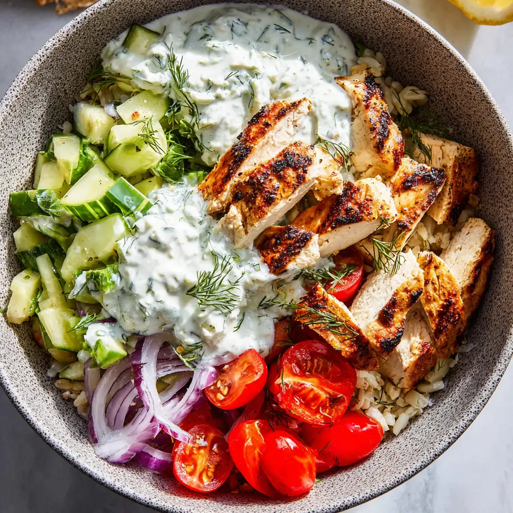 Mediterranean Chicken Tzatziki Bowl Vibrant Fresh Way to Make Dinner Real 2 Mediterranean Chicken Tzatziki Bowl recipe, served and ready to eat, easy homemade dish