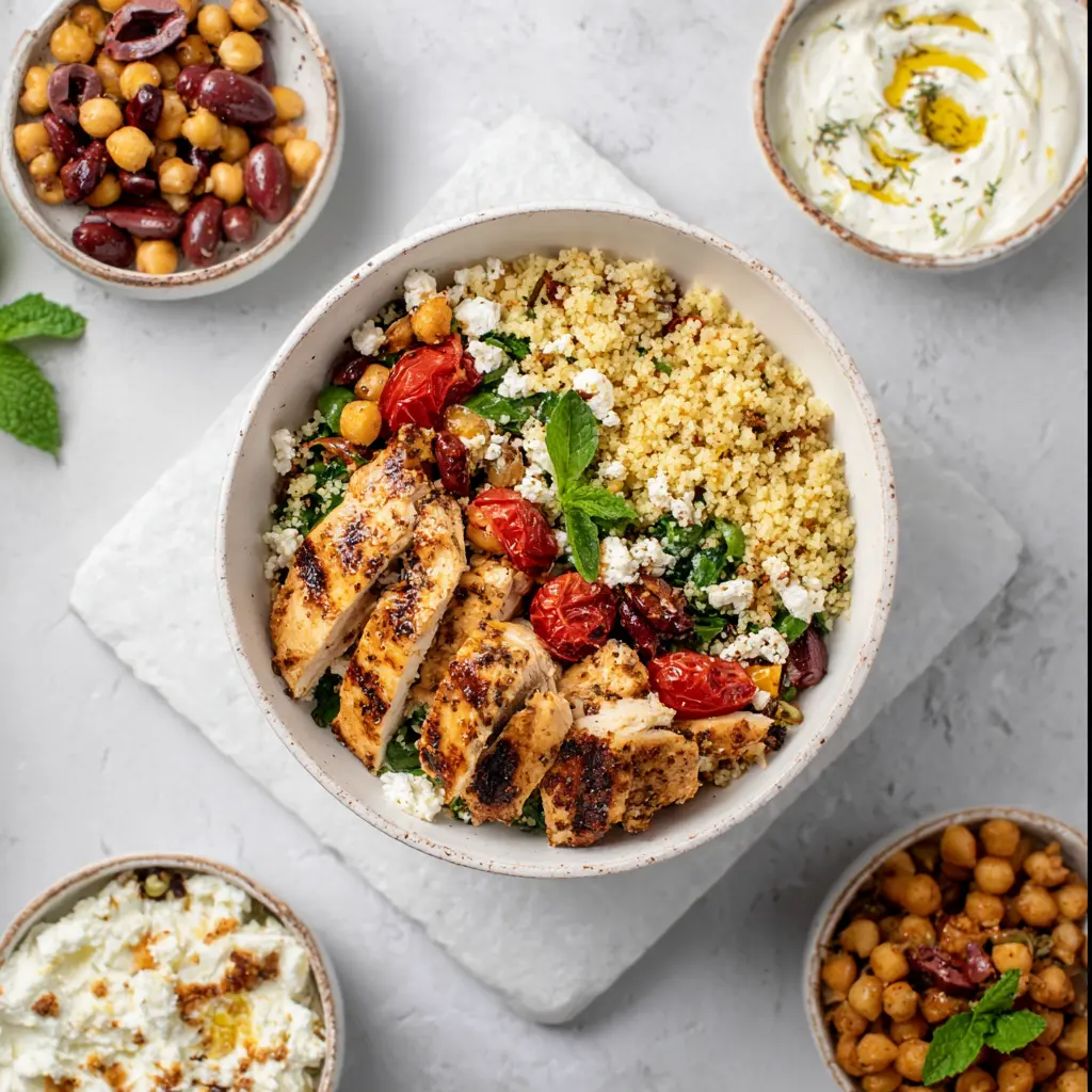 Mediterranean Couscous Grilled Chicken Bowl Vibrant New Way to Make Your Best Dinner 2 Mediterranean Couscous Grilled Chicken Bowl served and ready to eat