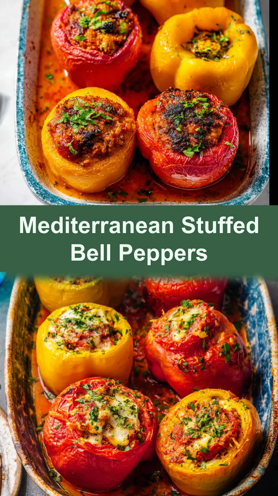 Mediterranean Stuffed Bell Peppers recipe, served and ready to eat, easy homemade dish