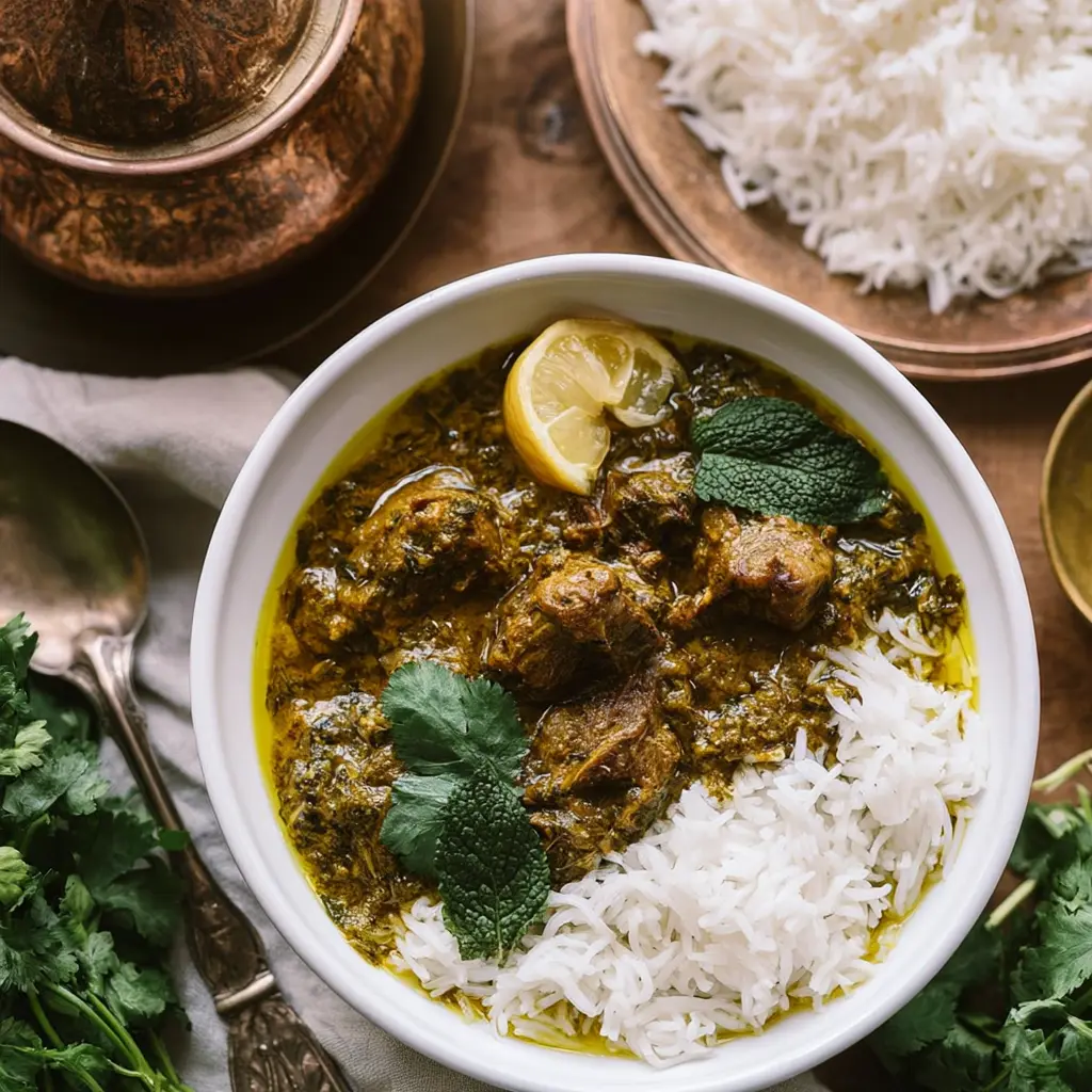 Anti-Inflammatory Persian Herb Stew Warm and Satisfying Real Comfort 2 Persian Herb Stew recipe, served and ready to eat, easy homemade dish