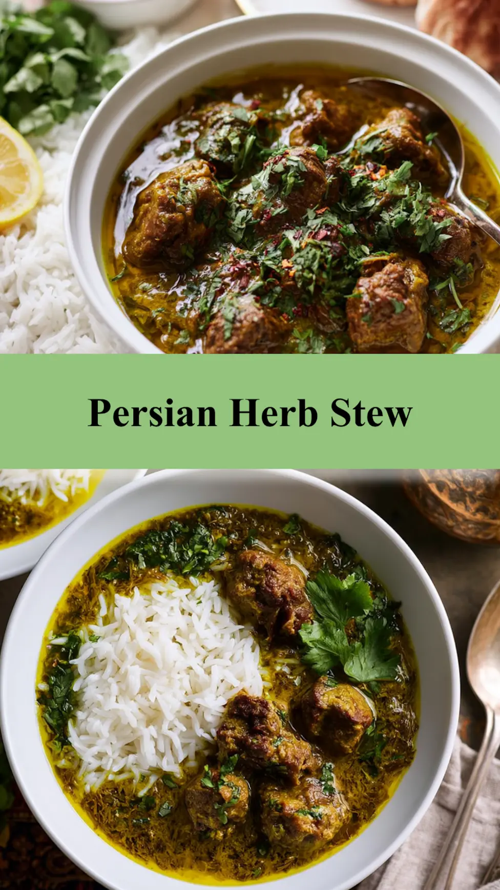 Anti-Inflammatory Persian Herb Stew Warm and Satisfying Real Comfort 3 Persian Herb Stew recipe, served and ready to eat, easy homemade dish