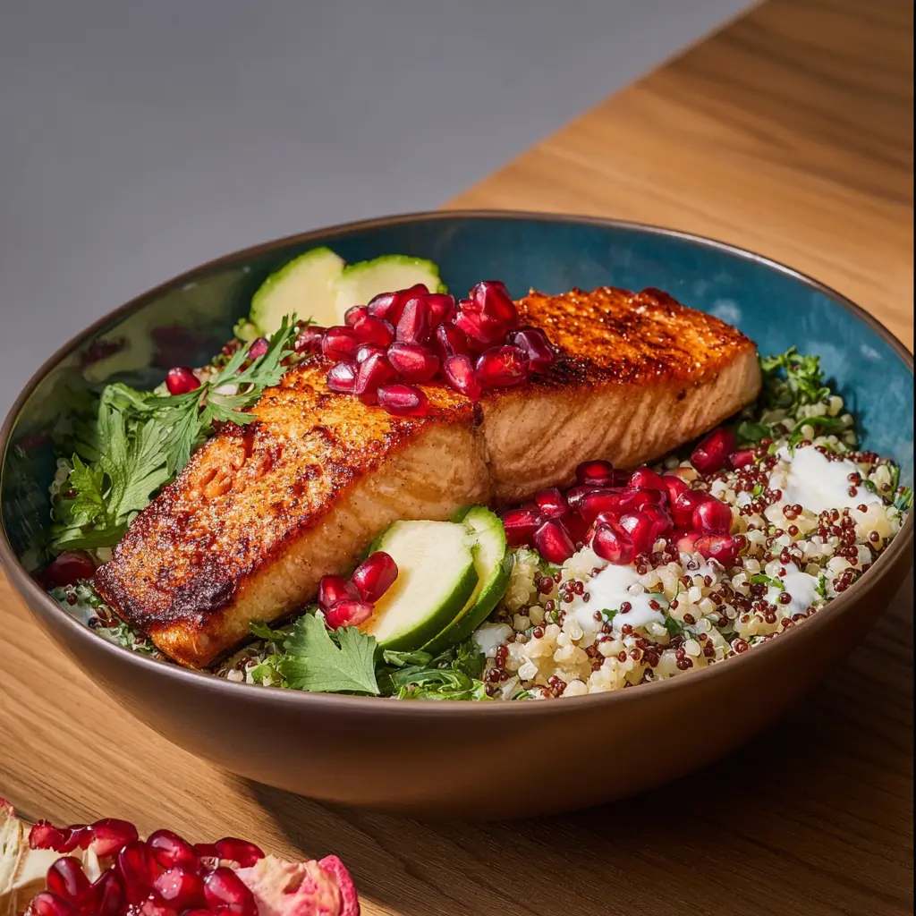 Pomegranate Salmon Grain Bowl Vibrant New Way to Make Your Best Dinner 2 Pomegranate Salmon Grain Bowl served and ready to eat