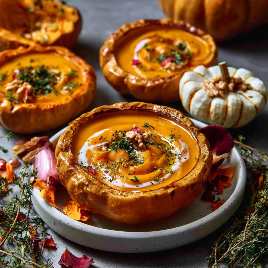 Pumpkin ginger soup served in a bowl, easy homemade recipe