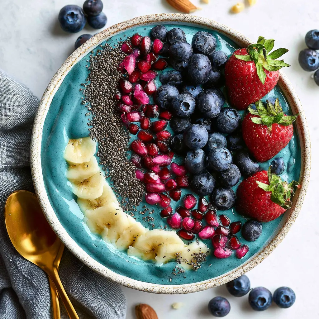 Anti-Inflammatory Spirulina Smoothie Bowl Vibrant and Fresh Way to Love Real Mornings 2 Spirulina Smoothie Bowl served in a bowl, ready to eat, easy homemade recipe