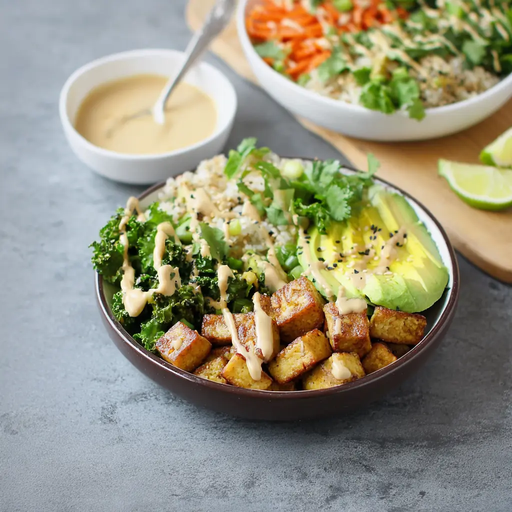 Tempeh Buddha Bowl Tahini Miso Vibrant Recipe Your New Favorite Way 2 Tempeh Buddha Bowl with tahini miso dressing, served in a bowl and ready to eat