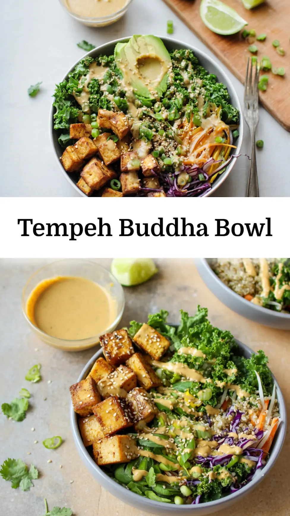 Tempeh Buddha Bowl Tahini Miso Vibrant Recipe Your New Favorite Way 3 Tempeh Buddha Bowl with tahini miso dressing, pinnable recipe image