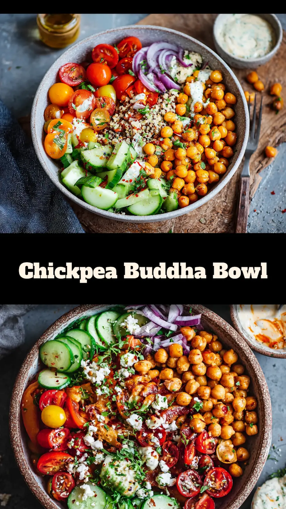 Tomato Cucumber Chickpea Buddha Bowl Vibrant Fresh Way to Make Real Meals 3 Tomato Cucumber Chickpea Buddha Bowl recipe pin easy homemade dish served and ready to eat