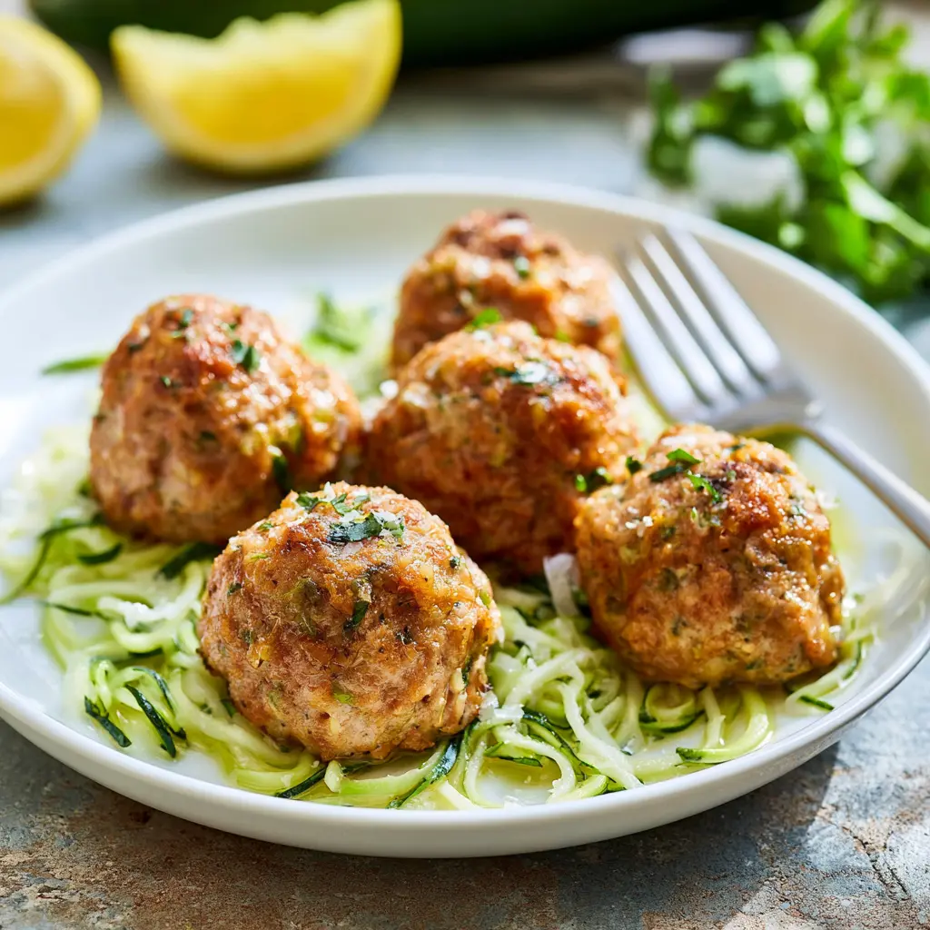 Turkey Meatballs Zucchini recipe, served and ready to eat, easy homemade dish