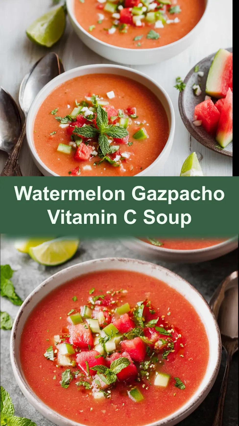 Watermelon Gazpacho Vitamin C Soup Vibrant Fresh Way to Make Your New Favorite 3 Watermelon Gazpacho Vitamin C Soup recipe, served and ready to eat, easy homemade dish_pin
