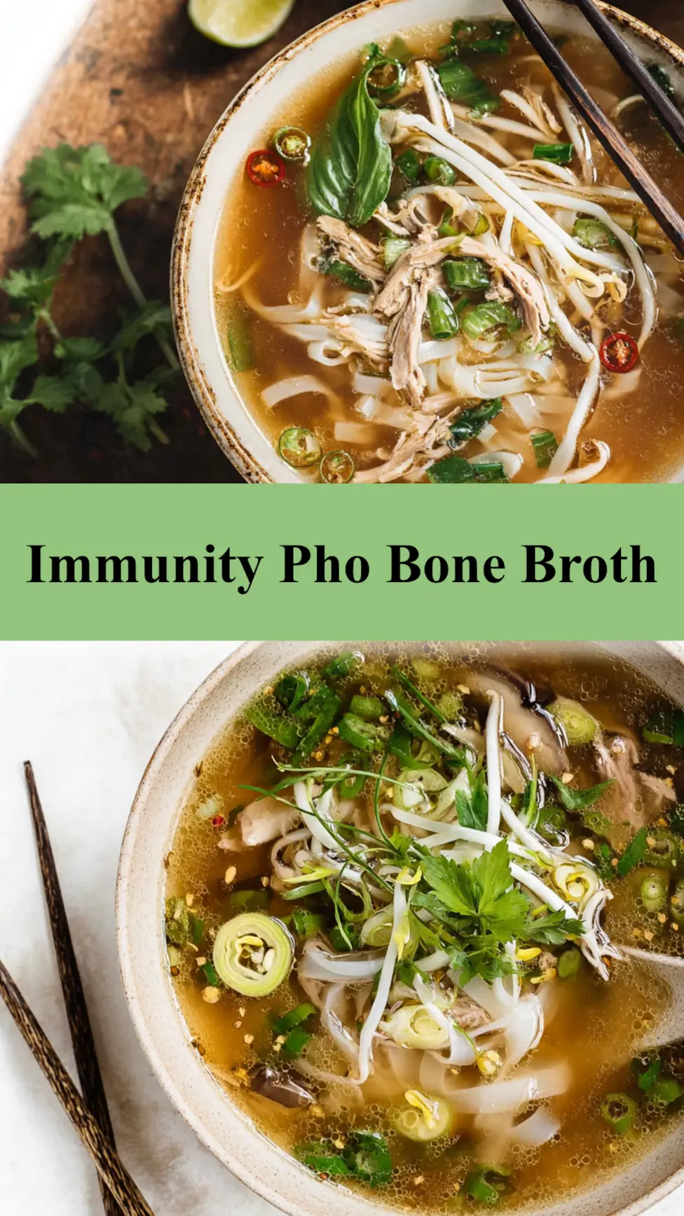 Winter Immunity Pho Bone Broth recipe, served and ready to eat, easy homemade dish_pin