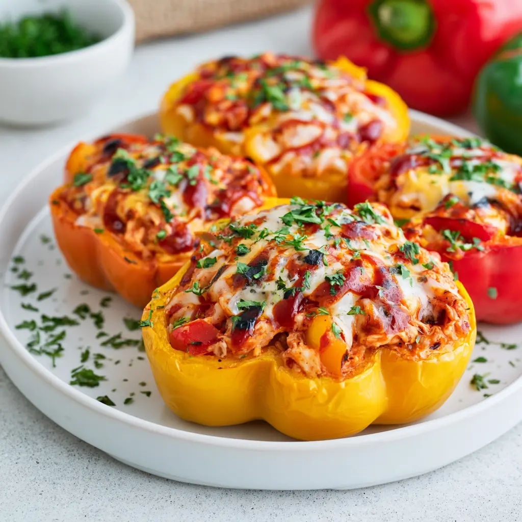 BBQ Chicken Stuffed Bell Pepper Cozy Satisfying Dinner You Need to Make Now 1 BBQ Chicken Stuffed Bell Pepper recipe served ready to eat easy homemade dish