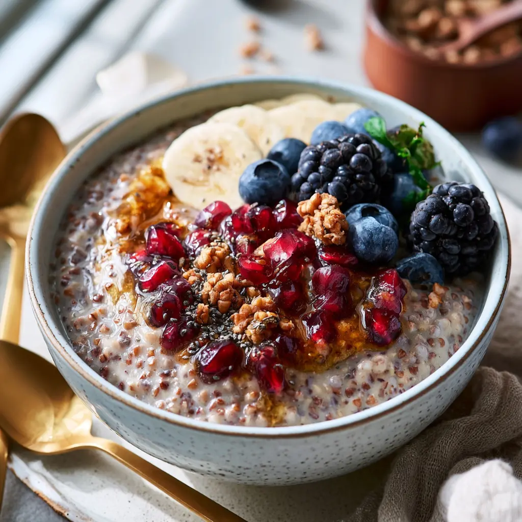 Buckwheat Protein Porridge recipe, served and ready to eat, easy homemade dish