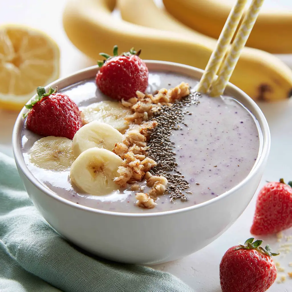 Ginger Lemon Protein Smoothie Bowl Vibrant Real Way to Make Your Best Morning 1 Ginger Lemon Protein Smoothie Bowl recipe, served and ready to eat, easy homemade dish