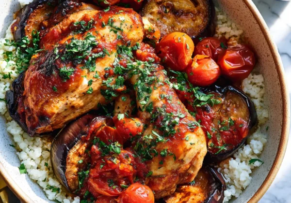 BBQ Chicken Roasted Eggplant Bowl Warm Satisfying Real Comfort in Every Bite