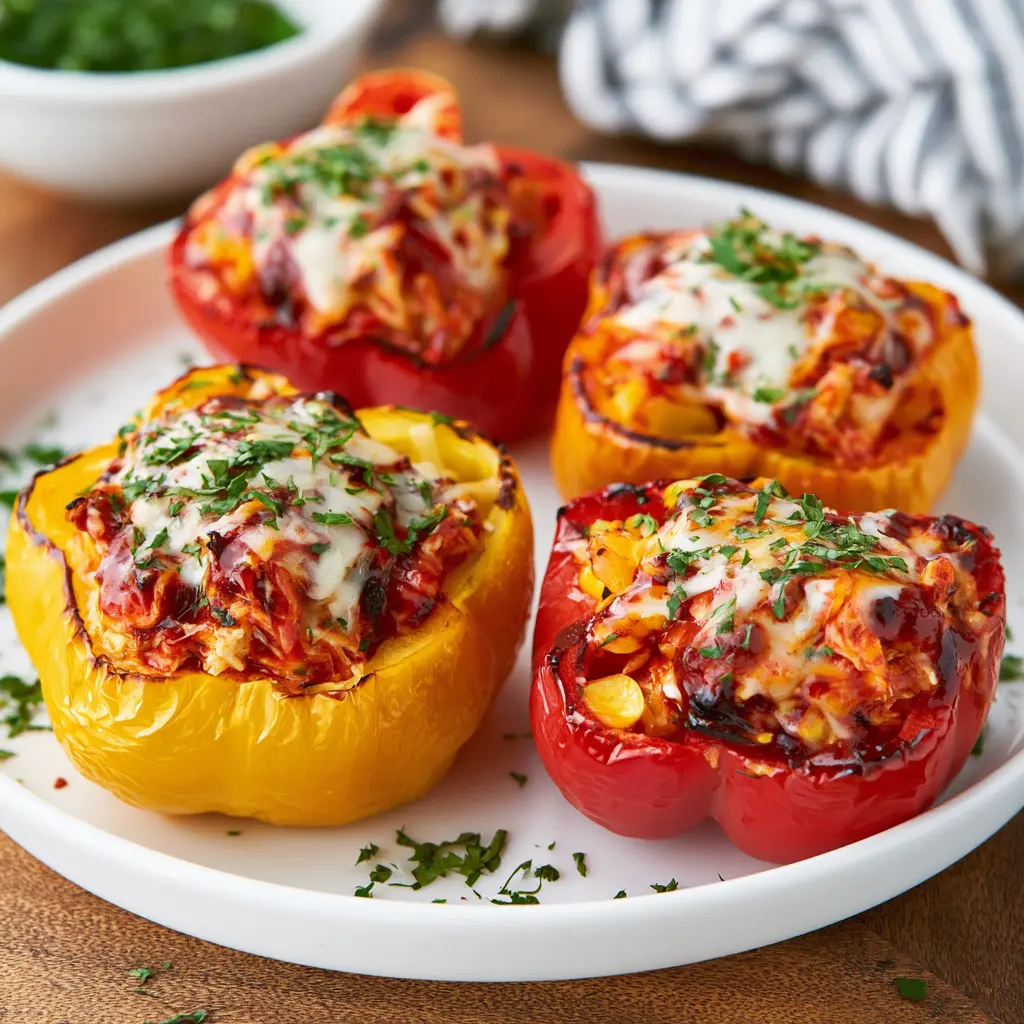 BBQ Chicken Stuffed Bell Pepper Cozy Satisfying Dinner You Need to Make Now 2 BBQ Chicken Stuffed Bell Pepper recipe served ready to eat easy homemade dish