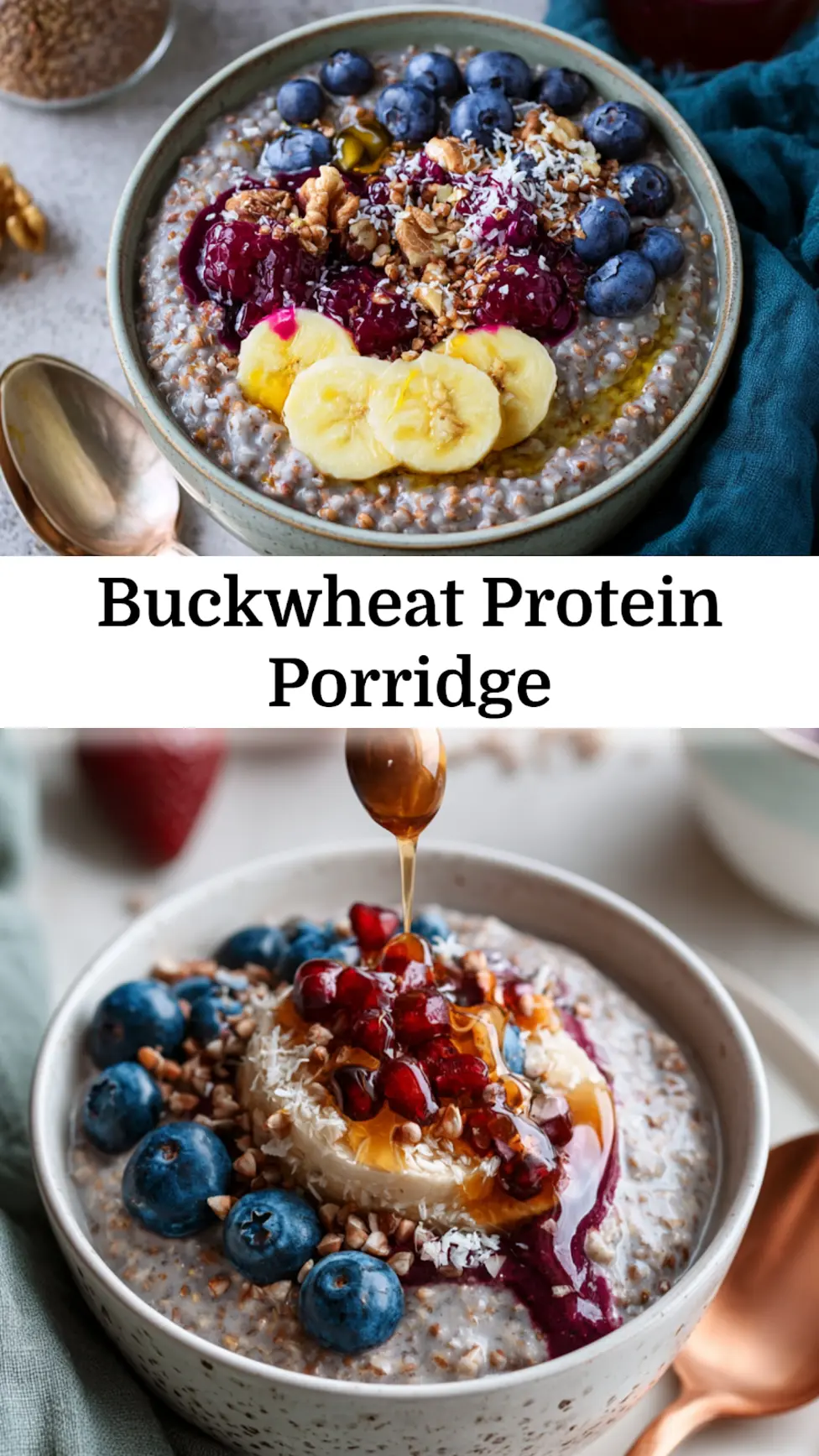 Buckwheat Protein Porridge in a jar, styled and ready to serve  easy make-ahead breakfast